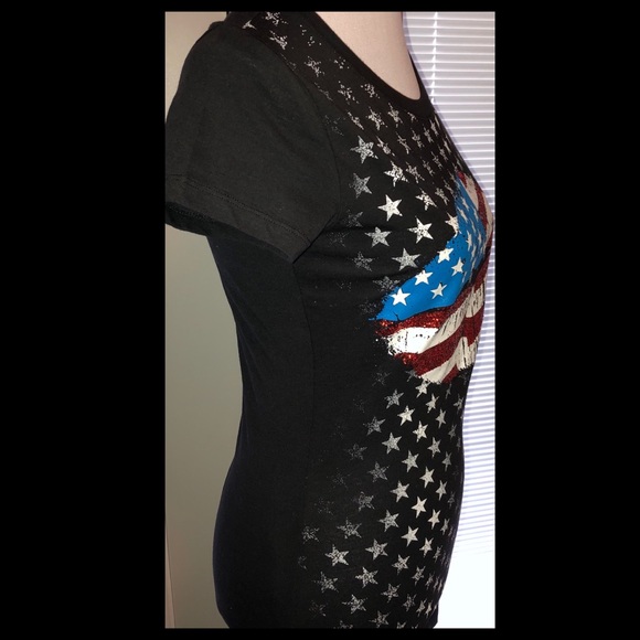 American Flag Glitter Lips T-shirt, Sz M - Picture 3 of 12